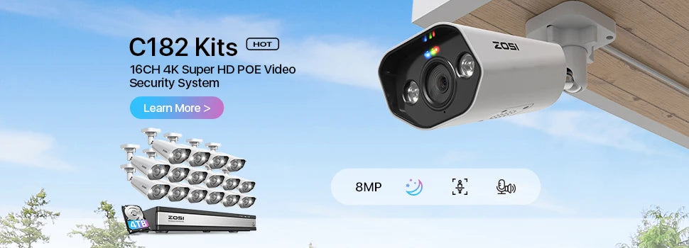 ZOSI 4K 8MP PoE Cctv Security Camera System Smart Home Video Surveillance Kit 8CH NVR Two-Way Audio Outdoor Indoor IP Dome Cam