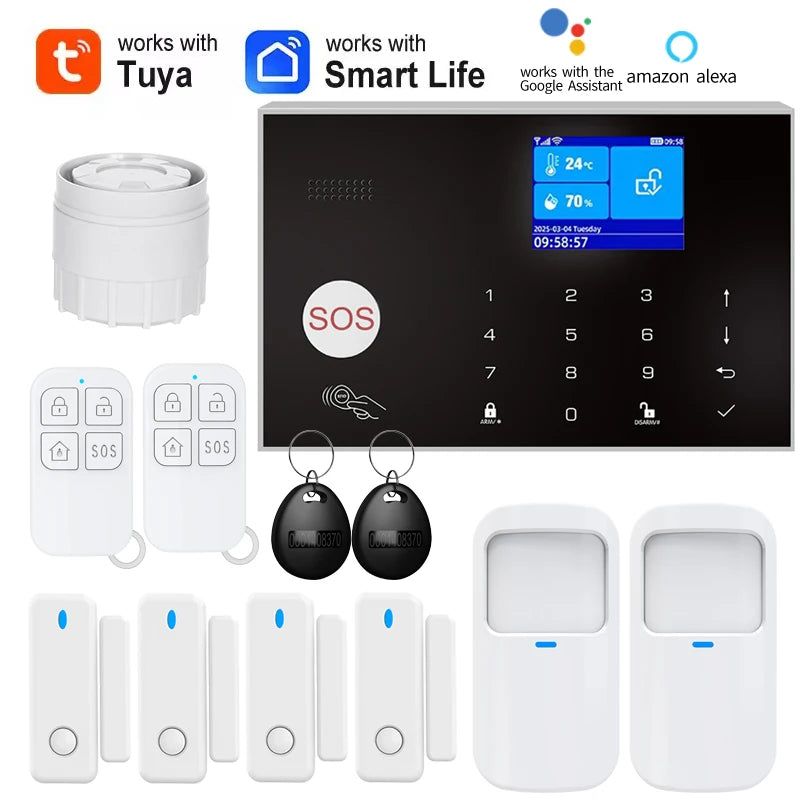 Alarm System for Home WIFI GSM Security Alarm Host Ant-theft with Door Gap PIR Motion Sensor Tuya Smart App control work Alexa