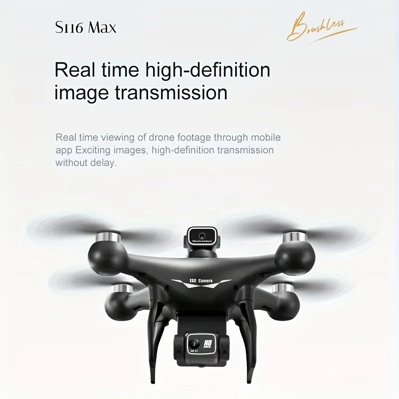 New Brushless Motor Optical Flow Positioning Drone S116，Built-in Electric Adjustable Camera Adjustable to 90° with LED Nightlight Drone Beginners' Favorite The Perfect Toy Gift,Perfect Toy & Gift for Adults,two batteries