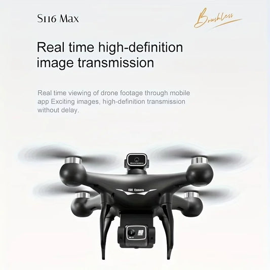 New Brushless Motor Optical Flow Positioning Drone S116，Built-in Electric Adjustable Camera Adjustable to 90° with LED Nightlight Drone Beginners' Favorite The Perfect Toy Gift,Perfect Toy & Gift for Adults,two batteries