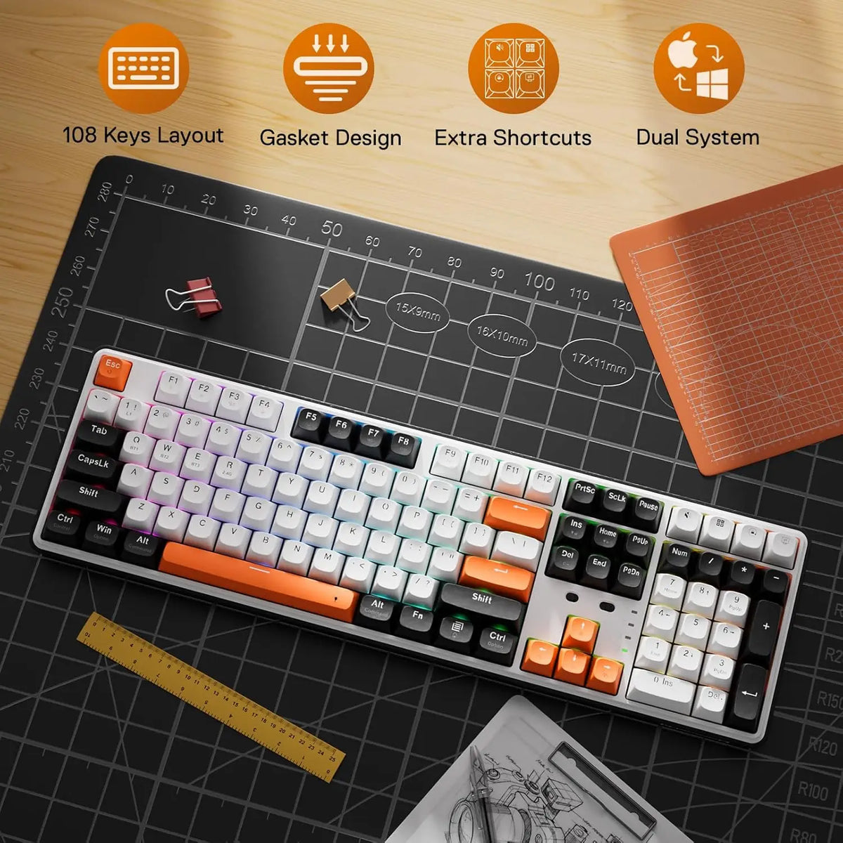 Redragon K689 PRO Wireless Gasket RGB Mechanical Gaming Keyboard 108 Keys 4 Extra Hotkeys Upgraded Hot-Swappable Keyboard