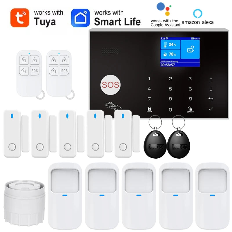 Alarm System for Home WIFI GSM Security Alarm Host Ant-theft with Door Gap PIR Motion Sensor Tuya Smart App control work Alexa