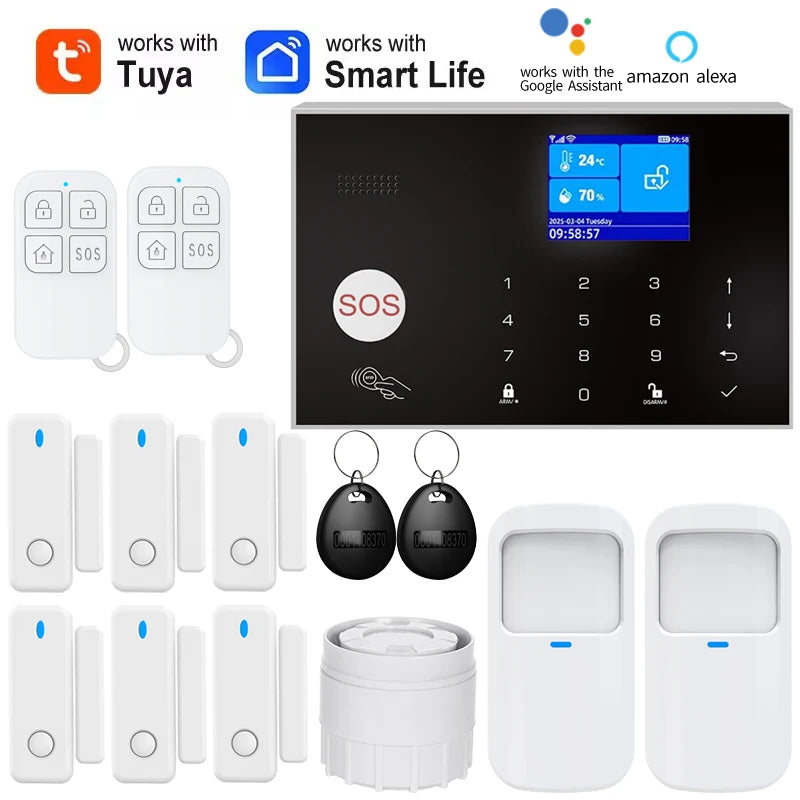 Alarm System for Home WIFI GSM Security Alarm Host Ant-theft with Door Gap PIR Motion Sensor Tuya Smart App control work Alexa