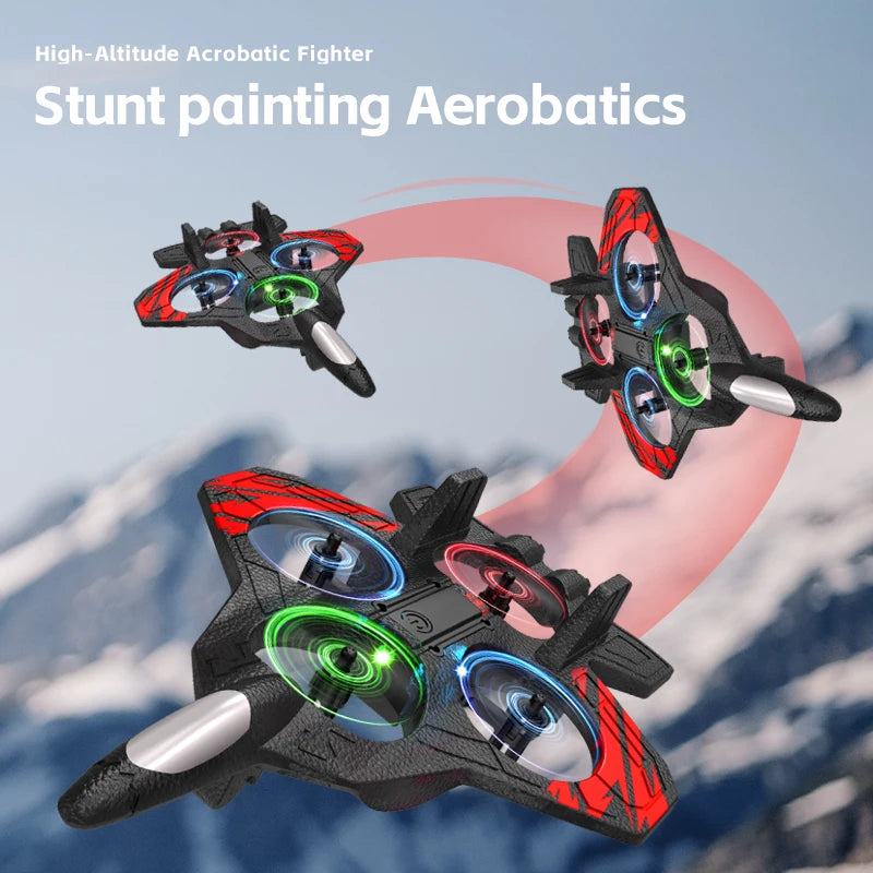 Q3 RC Fighter Plane Drone EPP Anti-Collision Foam Remote Control Aircraft With LED Lights One Key Takeoff Stunt Quadcopters Toys