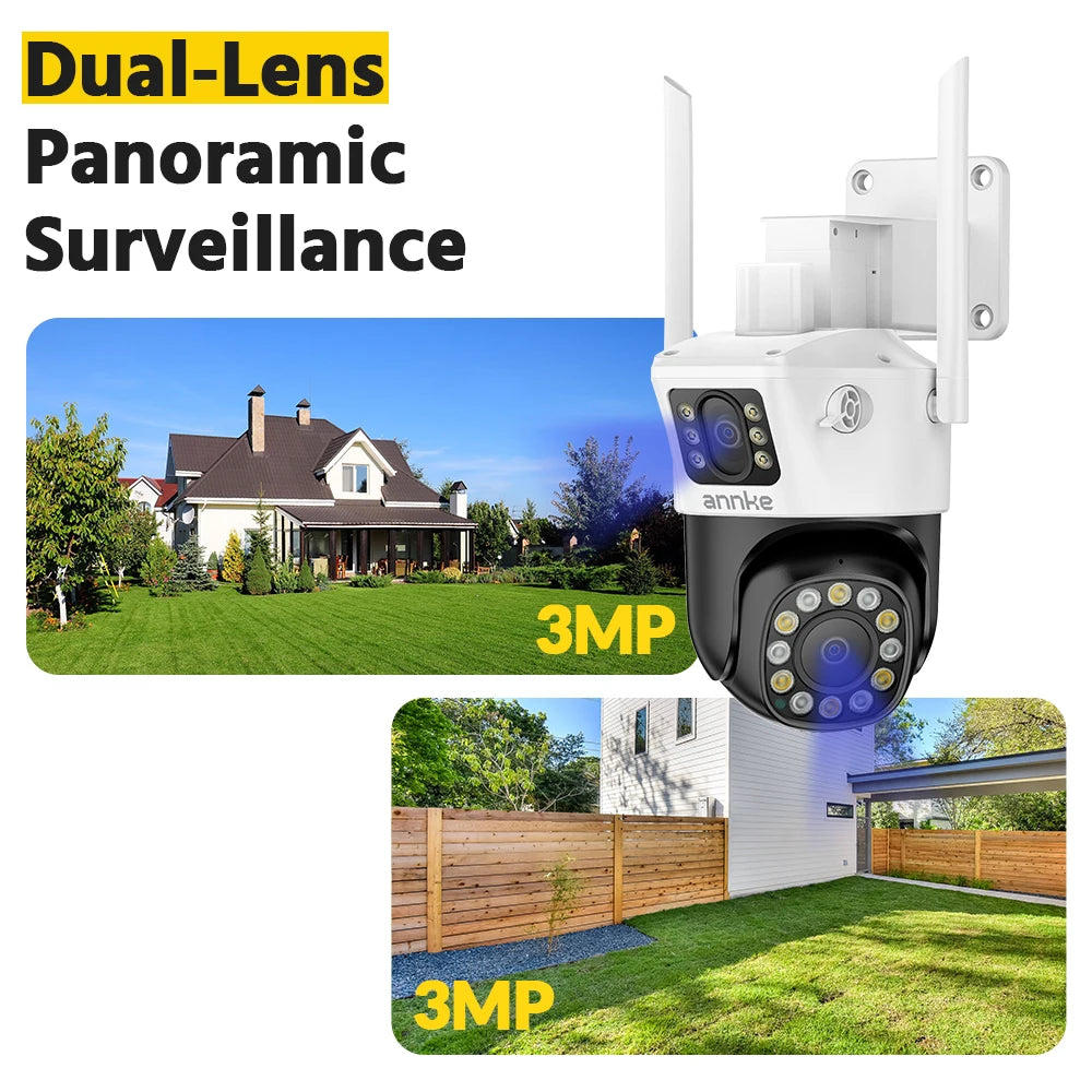 ANNKE 6MP Dual-Lens Outdoor Wireless WiFi Security PT Camera Red Blue Flashing Lights Siren Smart Dual Light Two-Way Audio