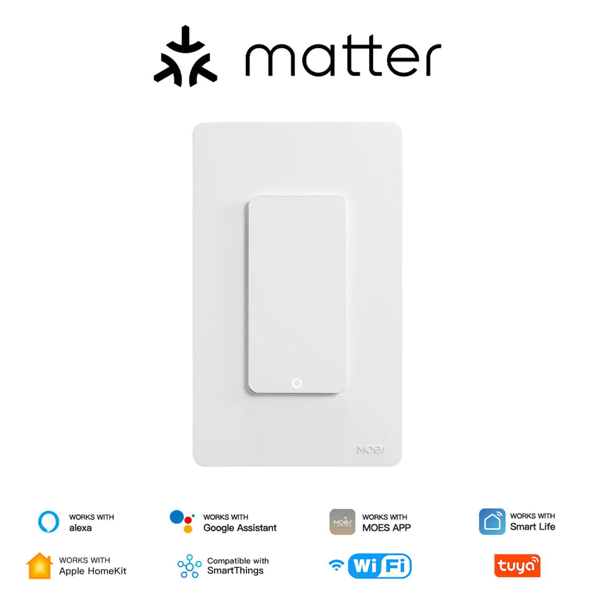 MOES Tuya Matter WiFi Smart Light Button Switch App Control Neutral Wire Required Grounding Design Alexa Google Home Apple Home