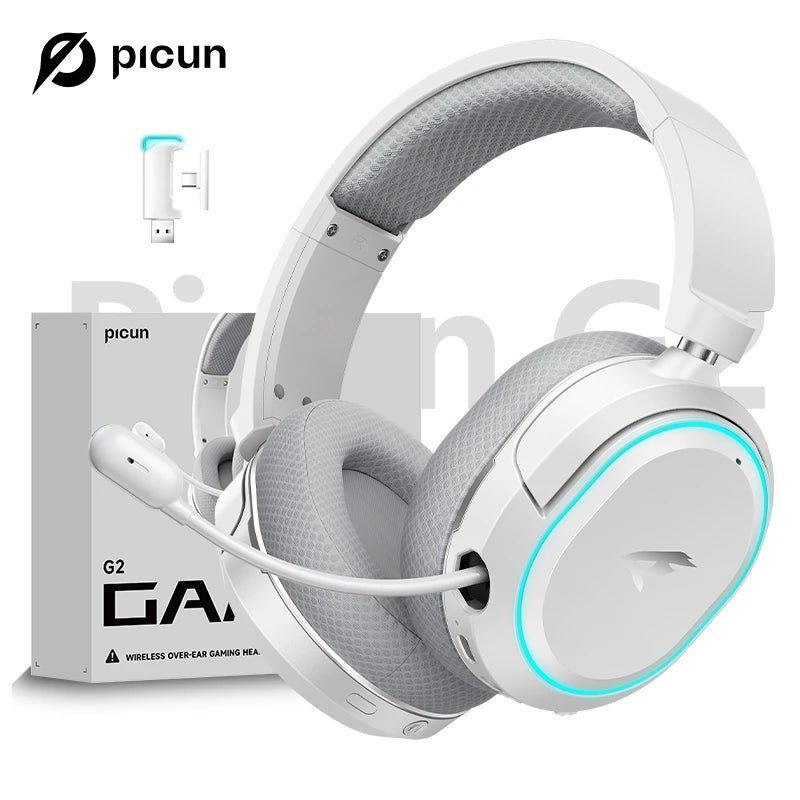 Picun G2 Wireless Gaming Headset Bluetooth 2.4G Headphones 7.1 Surround 5ms Low Latency ENC Mic for PC PS4 PS5 Phone Switch