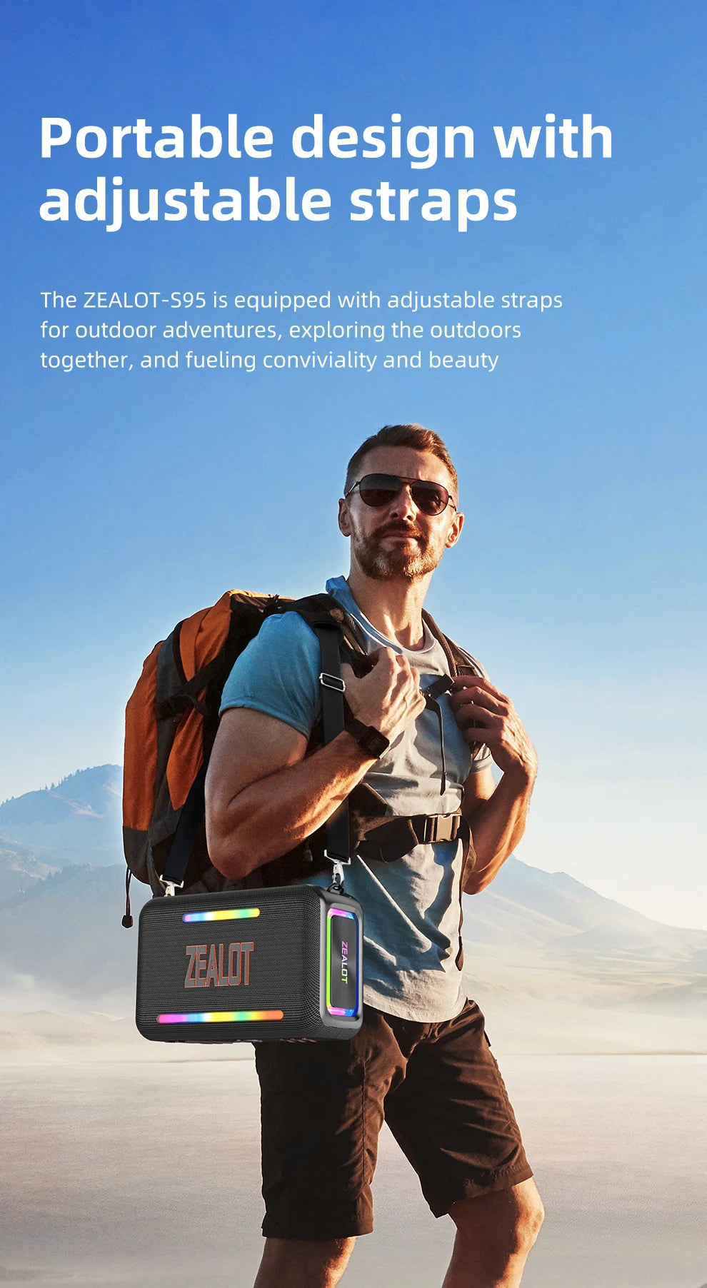 US-ZEALOT-S95 120W Waterproof Portable Loud Bluetooth Speaker, Wireless Outdoor Boombox SubwooferTriple Passive Radiators-Deep Bass
