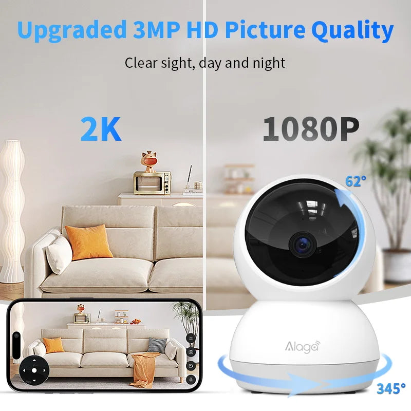 360° Smart Home Security Camera PTZ 2K 5G WiFi AI Detection Night Vision Automatic Tracking Security Surveillance Baby Monitor
