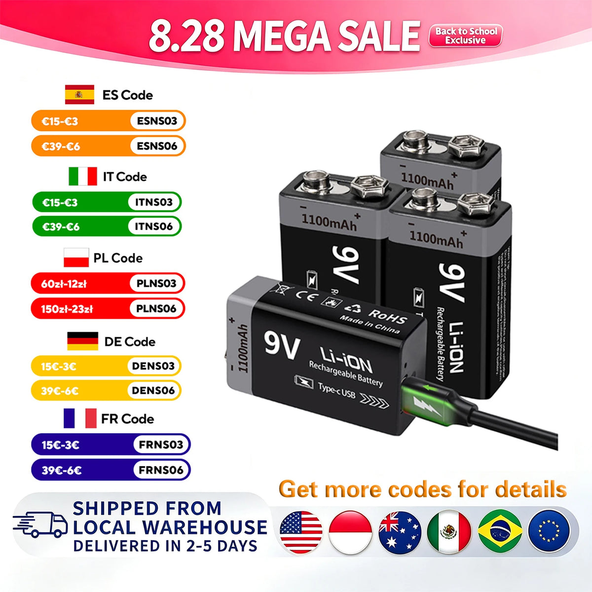 Kuugro USB 9V Rechargeable Battery 1100mAh Type-C Rechargeable 6F22 9V Li-ion Battery for RC Helicopeter Model Multimeter Toy