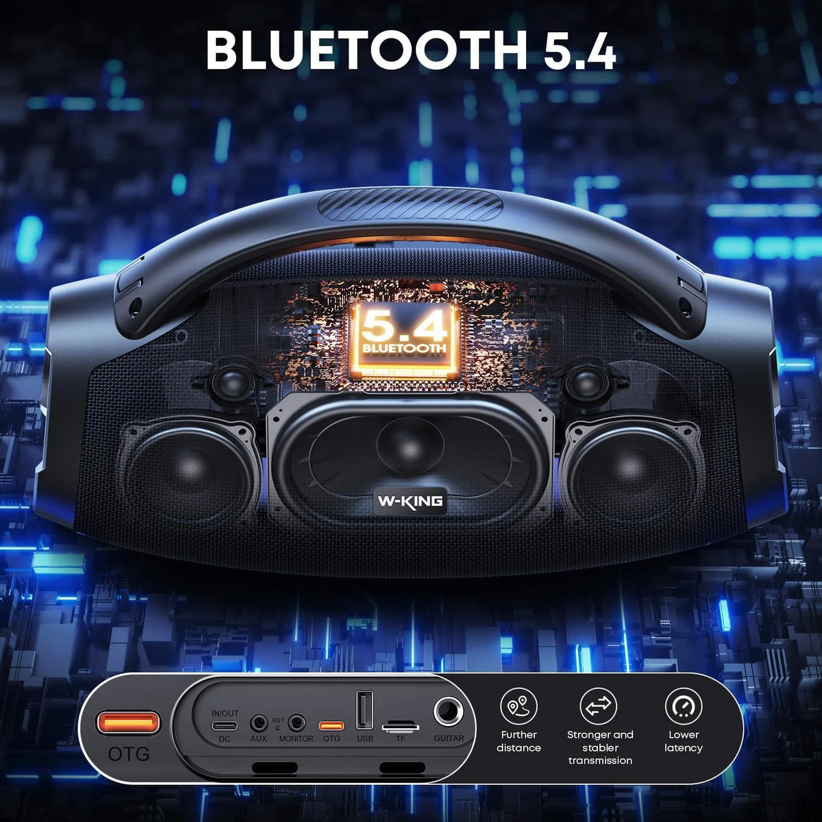 W-KING 330W Peak Wireless Boom Box Large Bluetooth Speaker 7.5" Subwoofer/IPX7 Waterproof Party Massive Bass for Outdoors