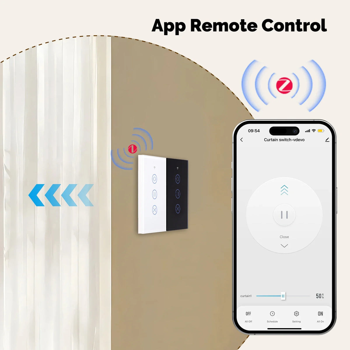MOES Tuya ZigBee Smart Glass Touch Curtain Switch RF App Wireless Control Fireproof Neutral Wire Required With Alexa Google Home