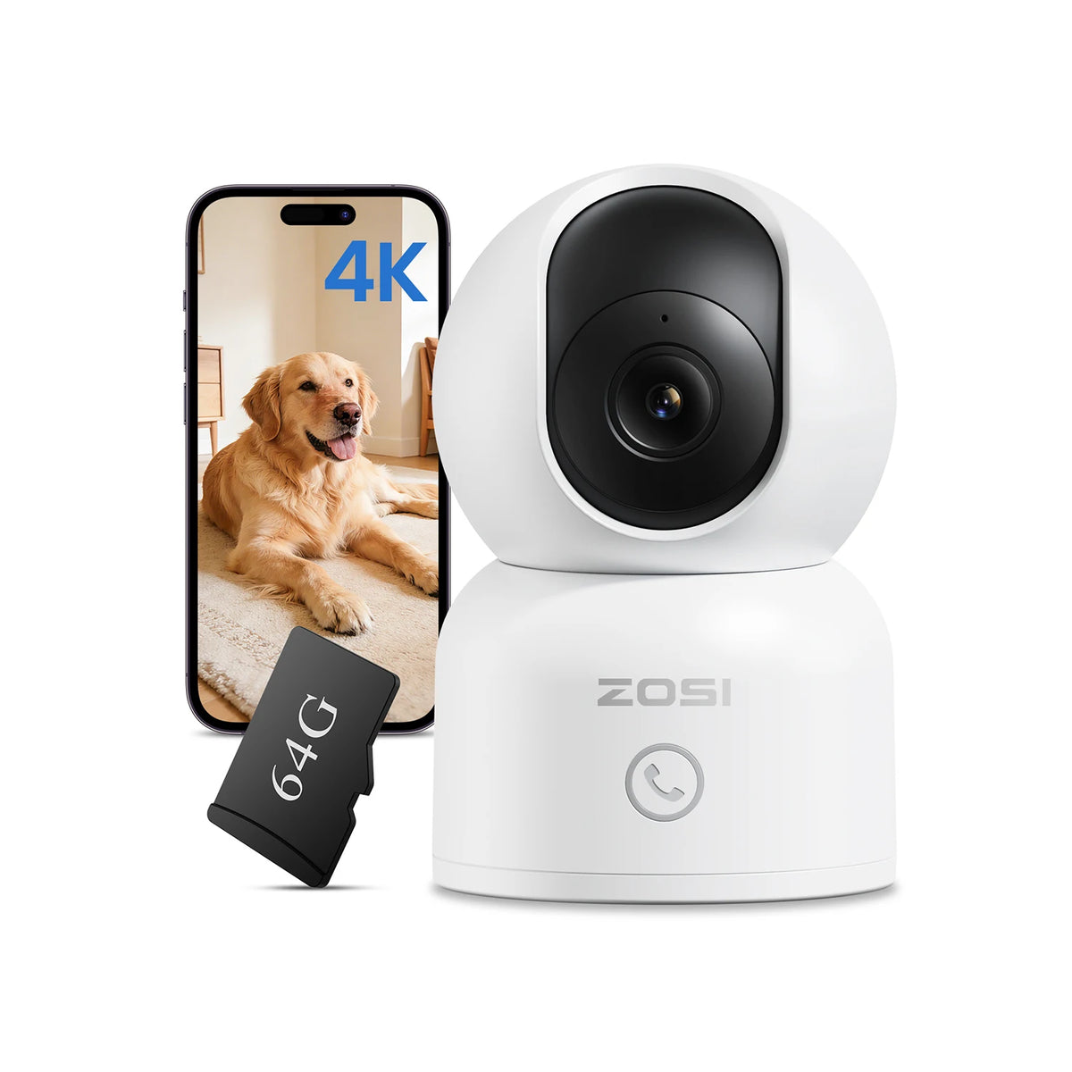 ZOSI 360° Smart Home Security Camera PTZ Auto Tracking Baby Monitor AI Panoramic HD Night Vision Indoor WiFi Surveillance Camera