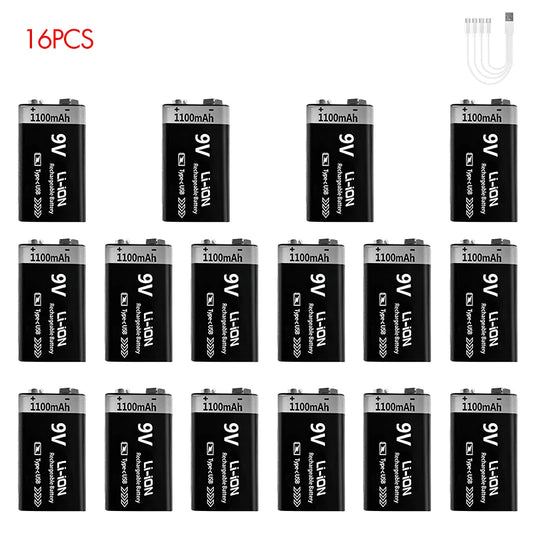 Kuugro USB 9V Rechargeable Battery 1100mAh Type-C Rechargeable 6F22 9V Li-ion Battery for RC Helicopeter Model Multimeter Toy