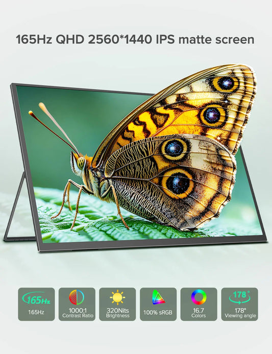 UPERFECT 24.5' 2K Computer Display 165Hz HDMI Monitor 1440P QHD 100% SRGB IPS Screen W/ Kickstand For Laptop PC Mac Game Console