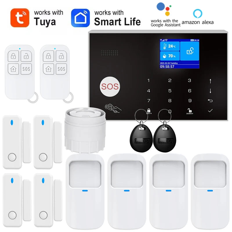 Alarm System for Home WIFI GSM Security Alarm Host Ant-theft with Door Gap PIR Motion Sensor Tuya Smart App control work Alexa