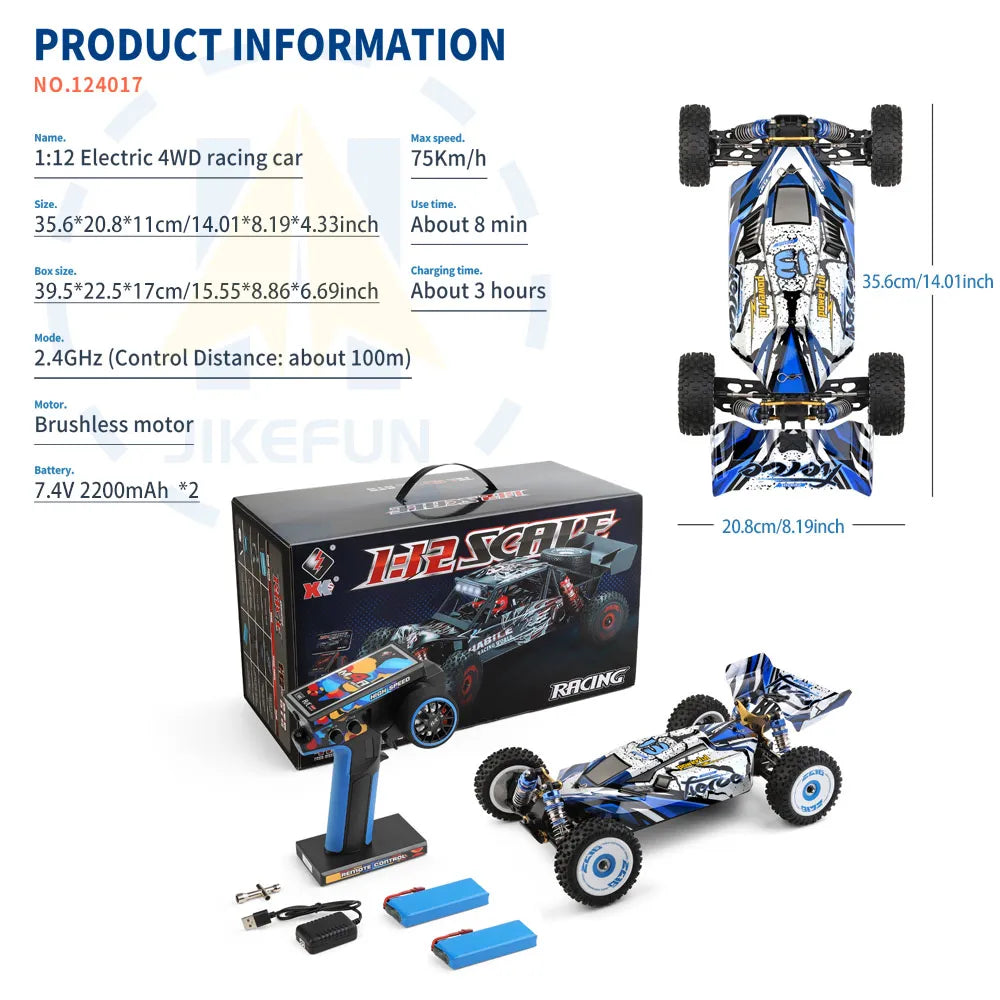 WLtoys 124017 RC Car 75KM/H 2.4G Brushless Remote Control Vehicle 4WD Electric High Speed Racing Drift Truck Toys