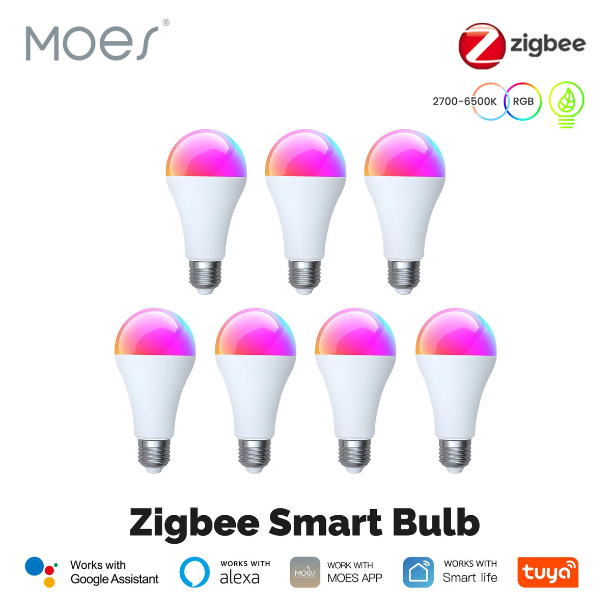 MOES Tuya Zigbee Smart LED Bulb Dimmable RGB C+W Colors 14W E27 2700K-6500K Smart Life App Remote Control With Alexa Google Home