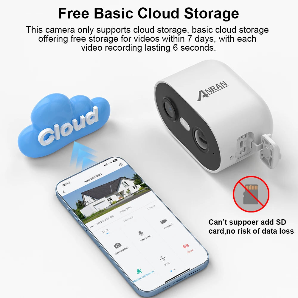 ANRAN 2K Rechargeable Battery Camera 2.4G WiFi Camera Wireless Home Surveillance Security Cameras PIR, IP65, Work with ANRAN App