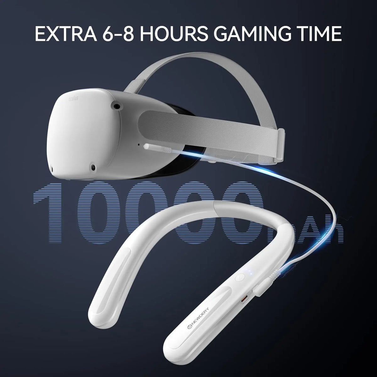 NEWDERY 10000mAh Battery Pack for Meta Quest 3S/3/2/1/Pro/PSVR 2/Pico 4 Pro USB C Portable Charger Hanging Neck Power Bank