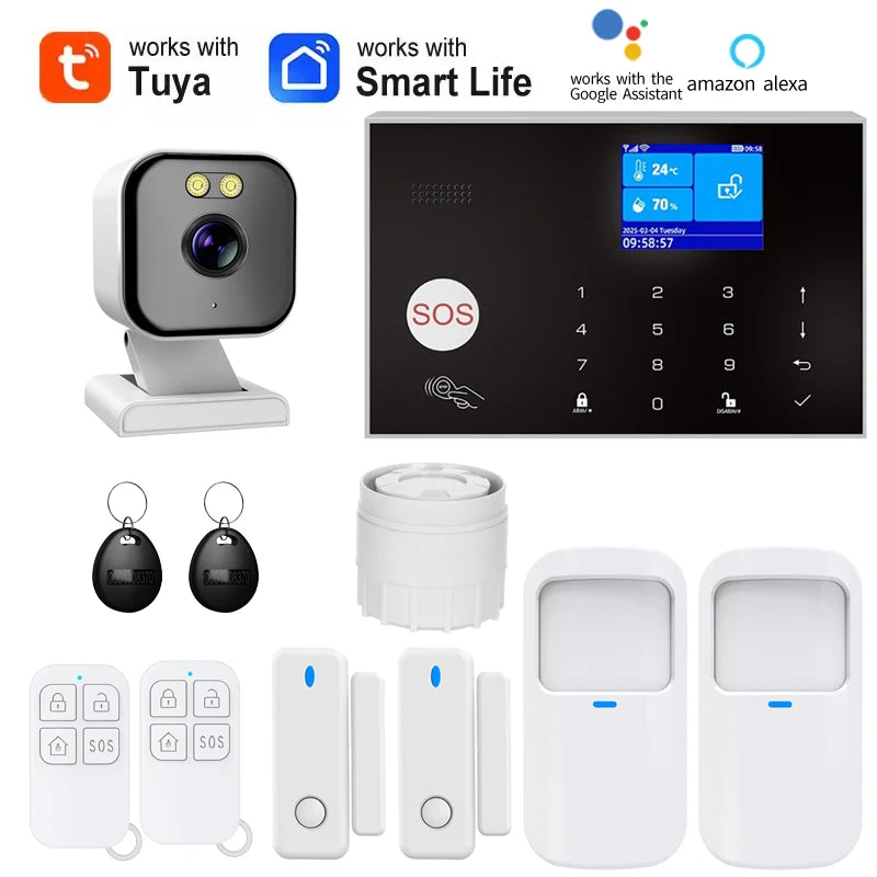 Alarm System for Home WIFI GSM Security Alarm Host Ant-theft with Door Gap PIR Motion Sensor Tuya Smart App control work Alexa