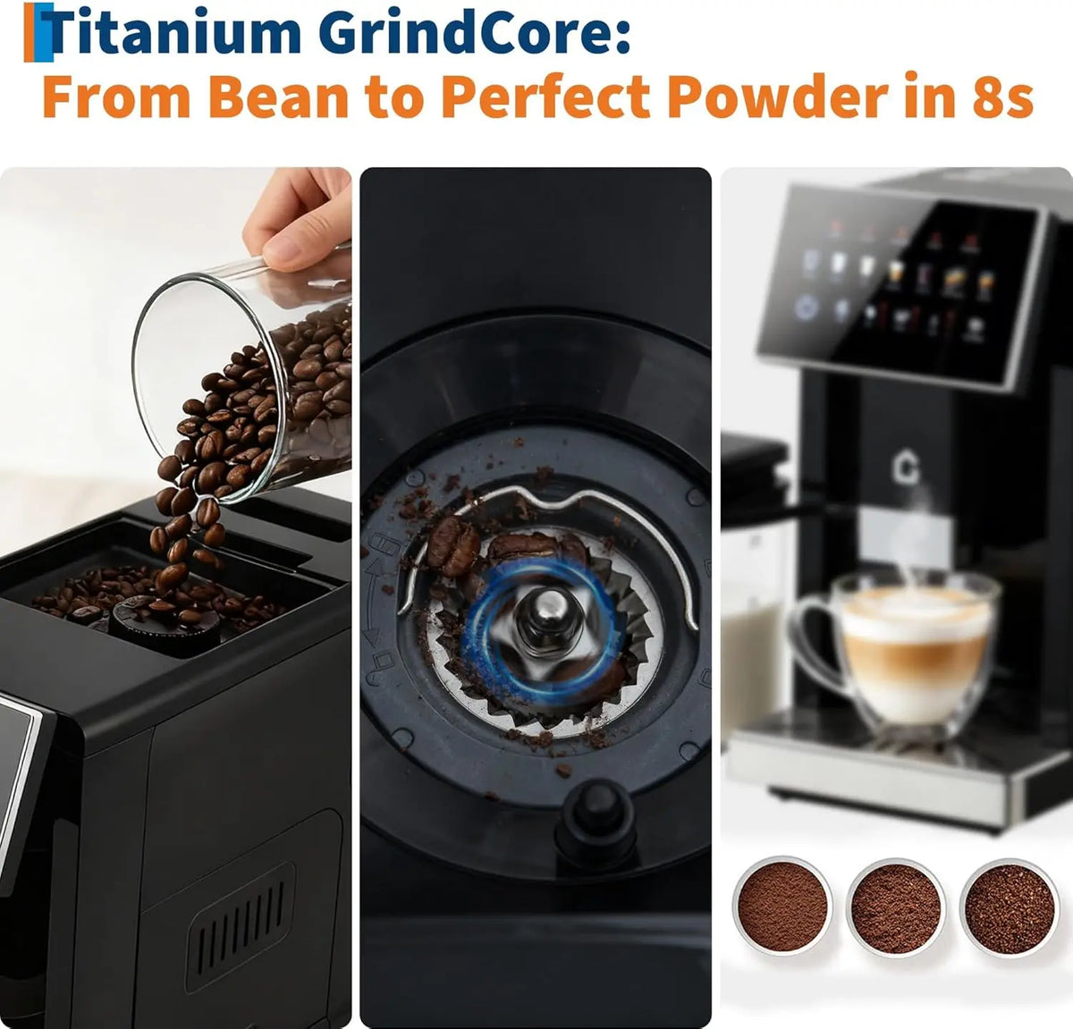 3rd-Gen Espresso Coffee Maker with Milk Frother - Removable Brewer & Grinder, Adjustable Coarseness/Flavor, Detachable Milk Tank