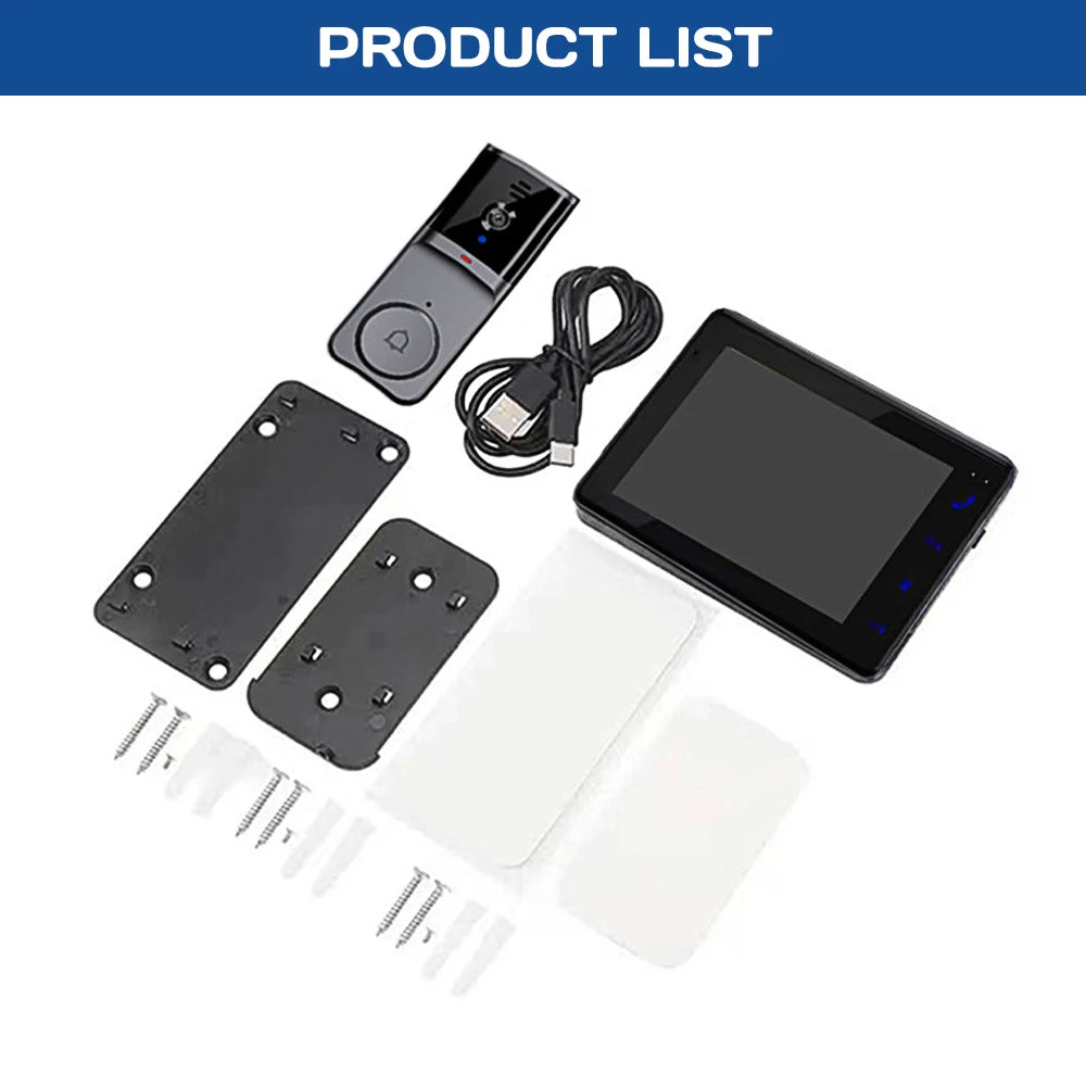 4.3" HD IPS Screen Wireless Visual Intercom Doorbell, 2.4G Smart Video Doorbell Camera 2-Way Talk Audio, Clear Night Vision Low Consumption Long Standby No WiFi Needed Household Home Security Monitoring System