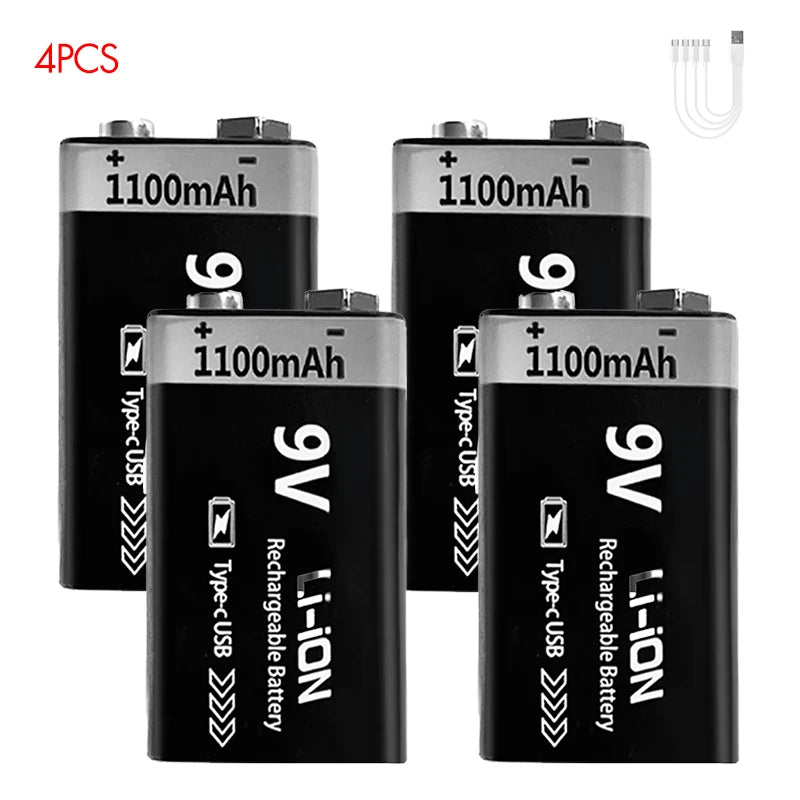 Kuugro USB 9V Rechargeable Battery 1100mAh Type-C Rechargeable 6F22 9V Li-ion Battery for RC Helicopeter Model Multimeter Toy