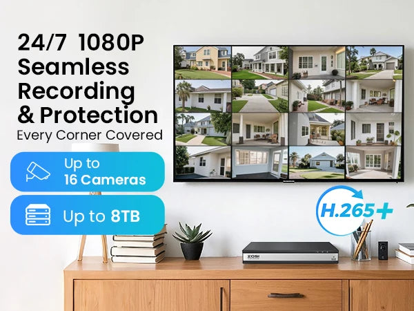 ZOSI 3K Lite H.265+ 16 Channel Video Security DVR Recorder AI Detection 16CH Hybrid 4-in-1 CCTV DVR for Home Surveillance System
