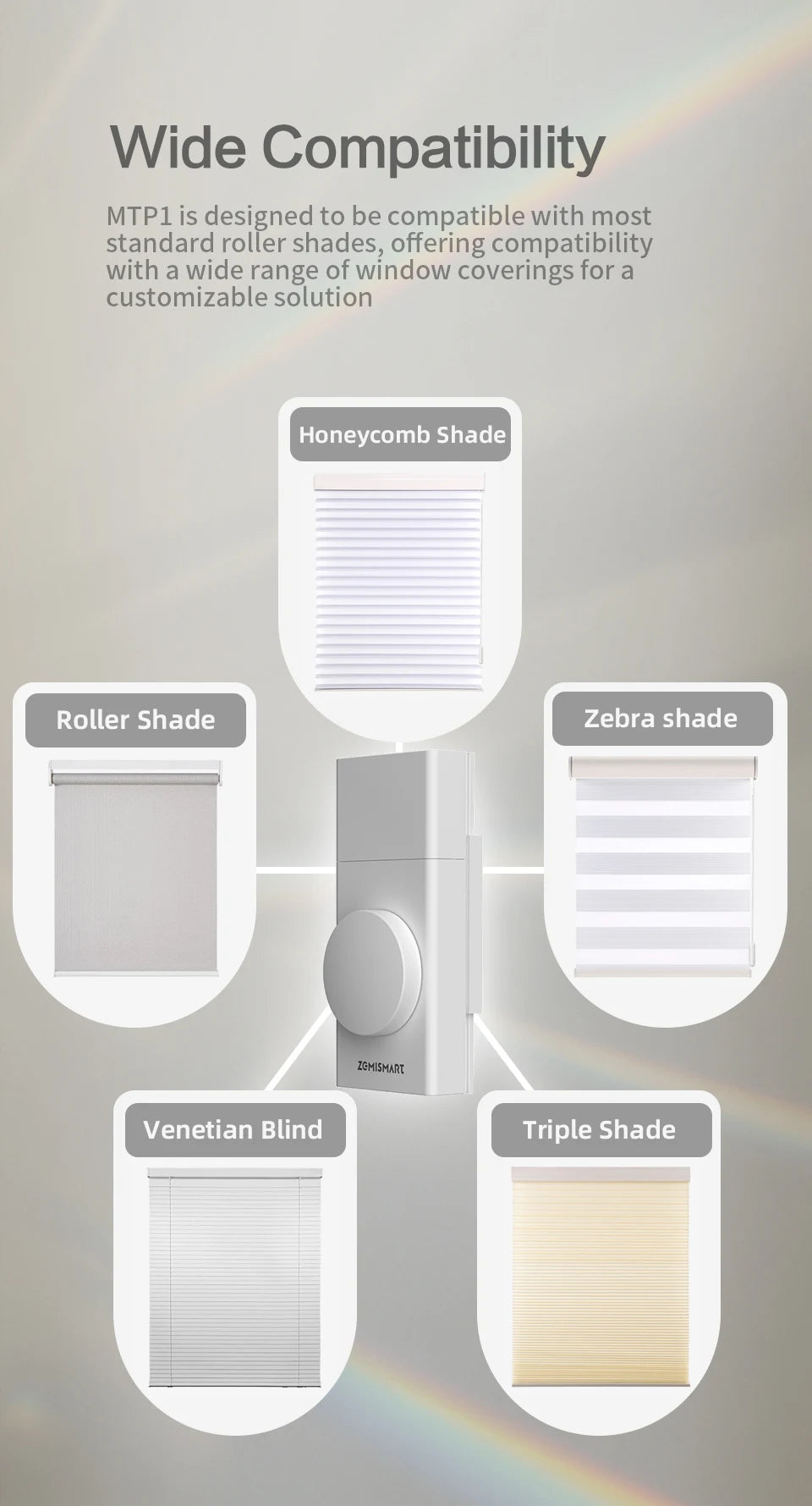 Zemismart Matter Thread Smart Roller Shade Driver Built-in Battery Knob Control Work with Homekit Alexa Google Home Smartthings