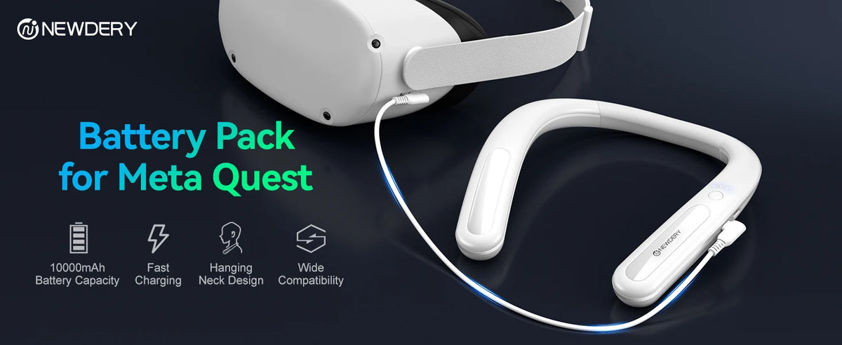 NEWDERY 10000mAh Battery Pack for Meta Quest 3S/3/2/1/Pro/PSVR 2/Pico 4 Pro USB C Portable Charger Hanging Neck Power Bank