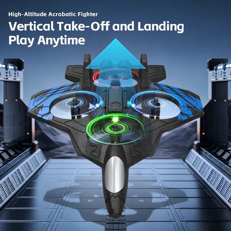 Q3 RC Fighter Plane Drone EPP Anti-Collision Foam Remote Control Aircraft With LED Lights One Key Takeoff Stunt Quadcopters Toys