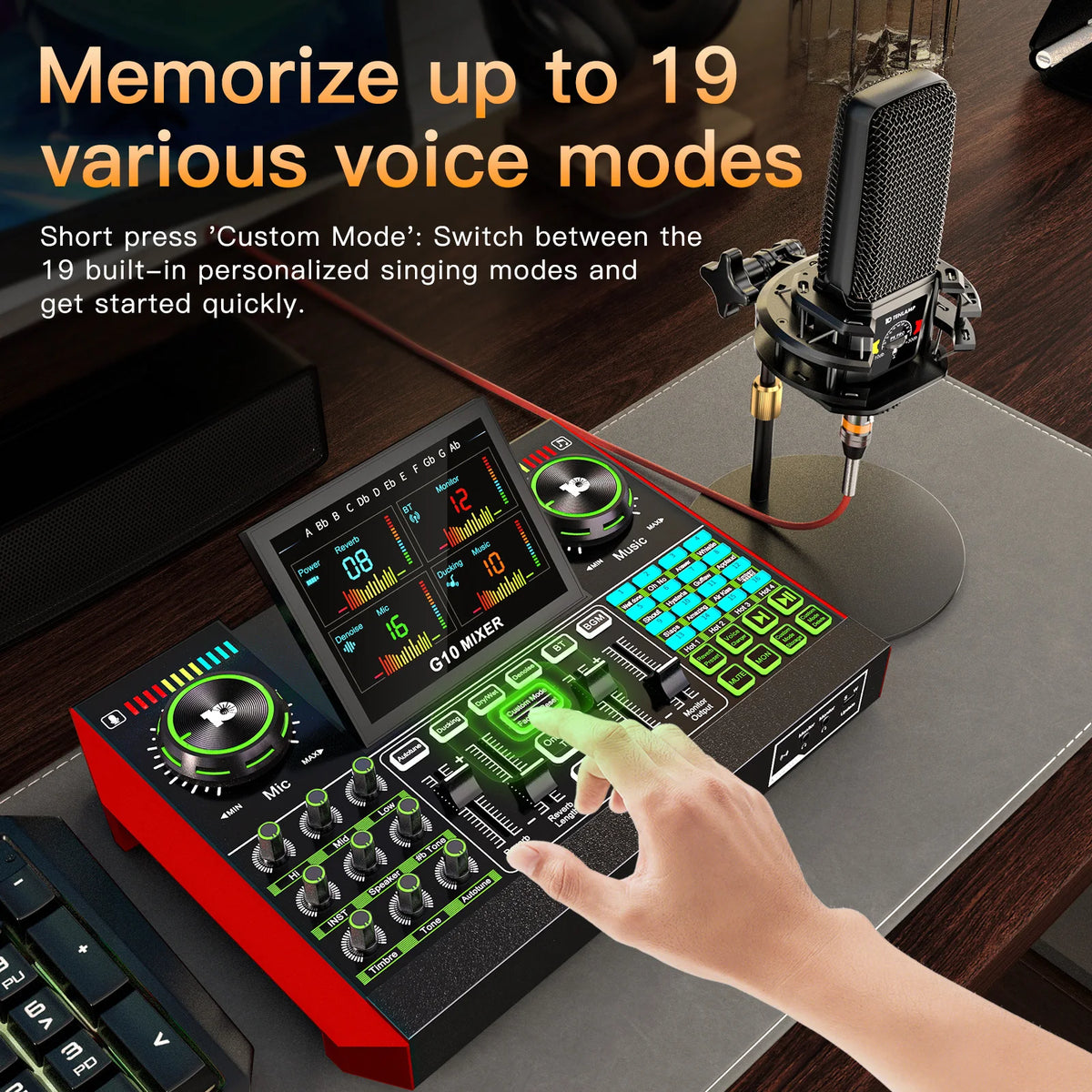 Tenlamp 6 Channe G10 Live Sound Card Audio Mixer with 3.5mm Mic XLR Gaming Interface,  G10-PKPRO Podcast Equipment Bundle Kit RGB DJ Effects for PC Smartphone Laptop Singing Streaming Recording YouTube Vlog