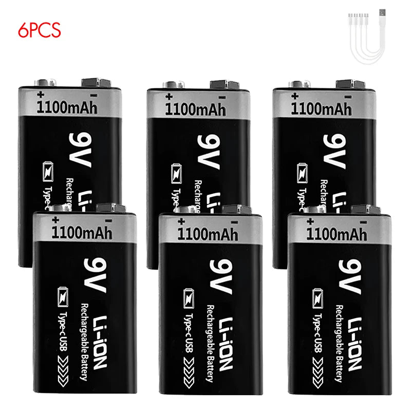 Kuugro USB 9V Rechargeable Battery 1100mAh Type-C Rechargeable 6F22 9V Li-ion Battery for RC Helicopeter Model Multimeter Toy