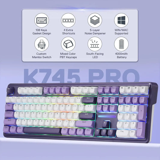 Redragon K745 PRO Wireless Gasket RGB 108 Keys Mechanical Gaming Keyboardw/Extra 4 Hotkeys, Hot-Swap Socket