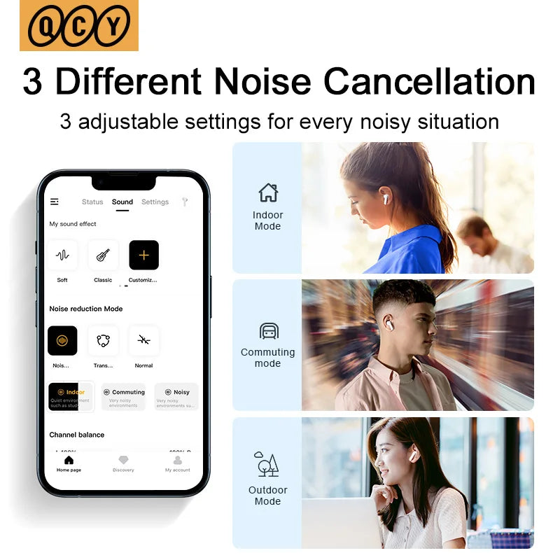 QCY HT05 MeloBuds ANC Wireless Earphone 40dB Noise Cancelling Bluetooth 5.2 Headphone 6 Mic ENC HD Call Earbud Transparency Mode