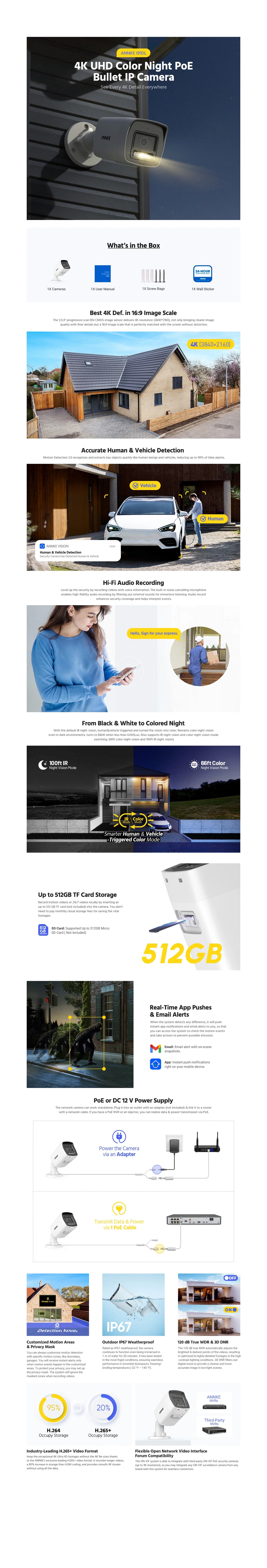 ANNKE 4K Smart Dual Light Varifocal Bullet Network Camera IP67 Motion Detection Human Vehicle Detection 8MP Smart Home