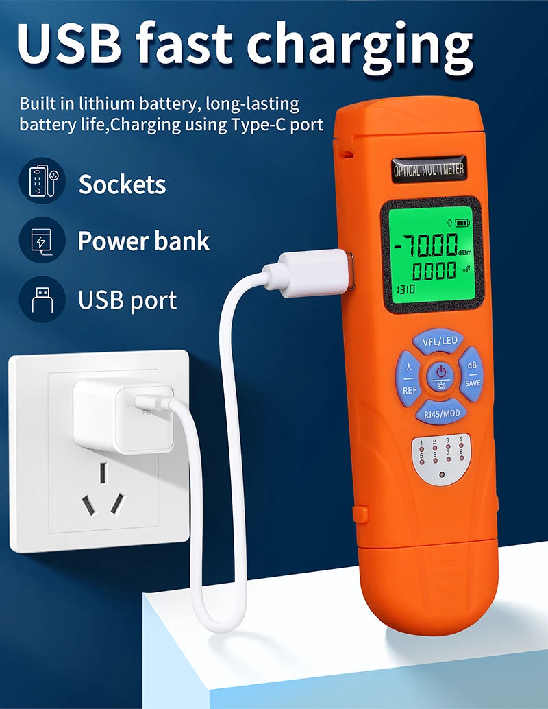 Mini Optical Power Meter / 30MW Visual Fault Locator / Rj45 Testing All in One Rechargeable Fiber Optic Cable Tester FTTH Tool