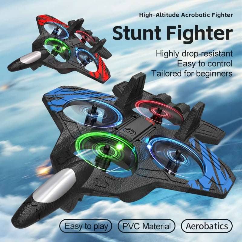 Q3 RC Fighter Plane Drone EPP Anti-Collision Foam Remote Control Aircraft With LED Lights One Key Takeoff Stunt Quadcopters Toys