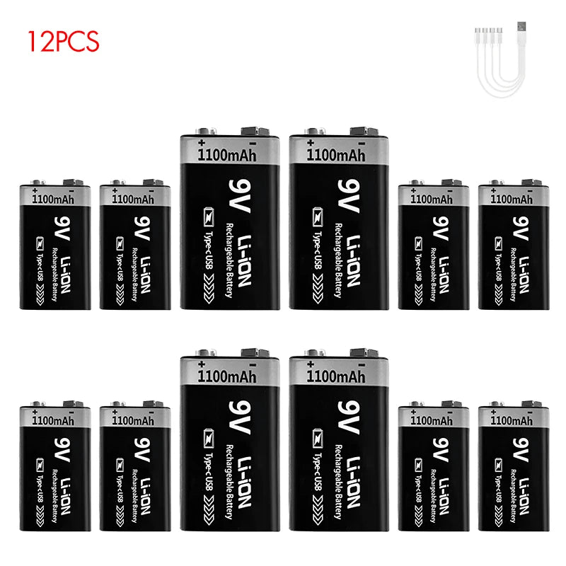 Kuugro USB 9V Rechargeable Battery 1100mAh Type-C Rechargeable 6F22 9V Li-ion Battery for RC Helicopeter Model Multimeter Toy