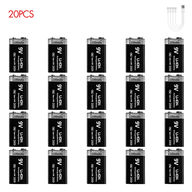 Kuugro USB 9V Rechargeable Battery 1100mAh Type-C Rechargeable 6F22 9V Li-ion Battery for RC Helicopeter Model Multimeter Toy