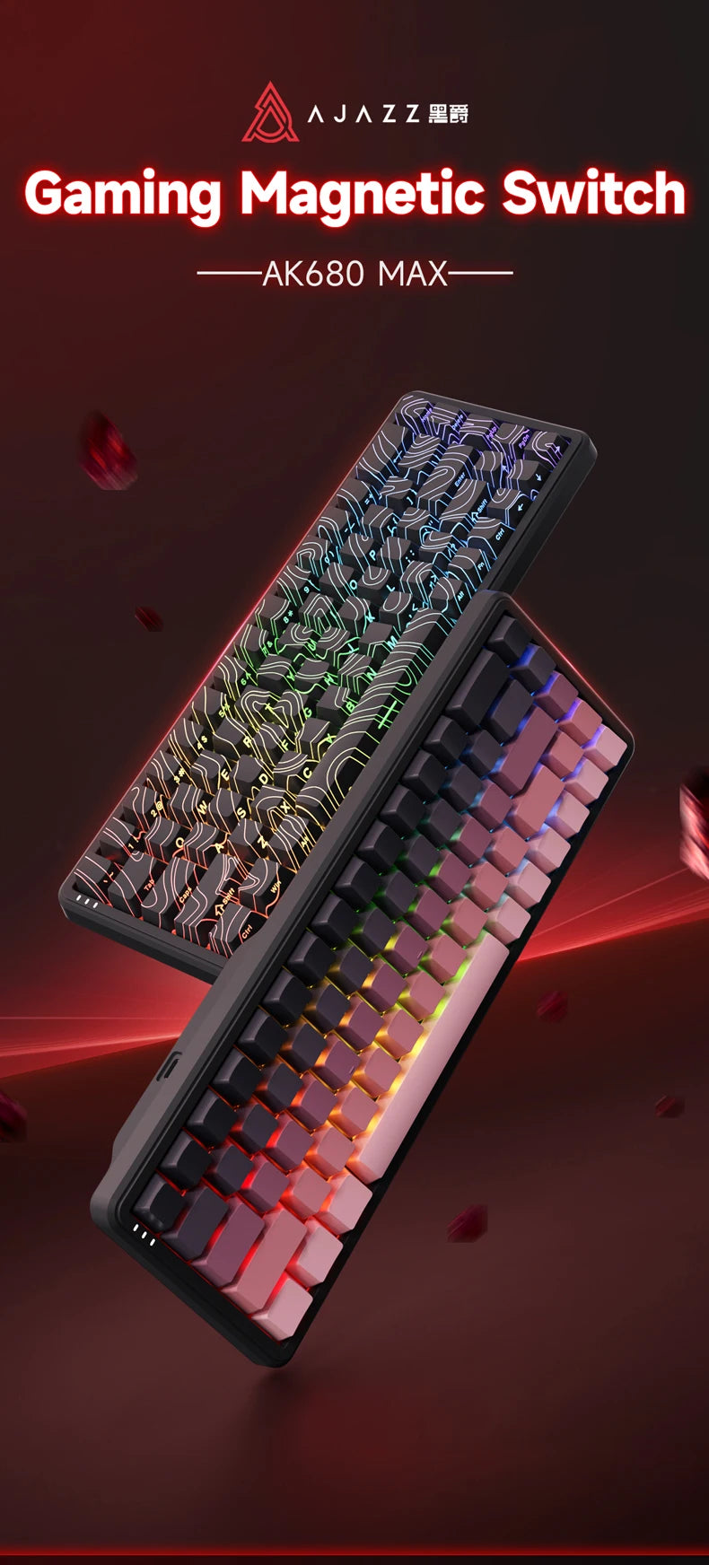 AJAZZ AK680MAX Wired Magnetic Gaming Keyboard, 68 Keys, 0.01 Precision, Zero Latency, Compact, Web Driver No Download