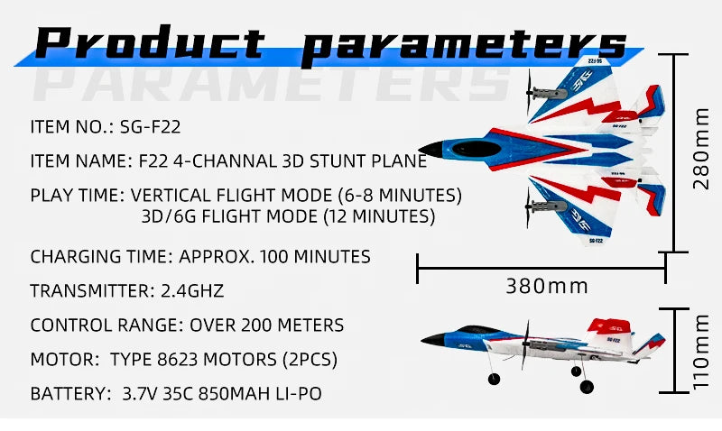 SG-F22 RC Airplane 3D Stunt Plane Model 2.4G Remote Control Fighter Glider Electric Rc Aircraft Toys For Adults