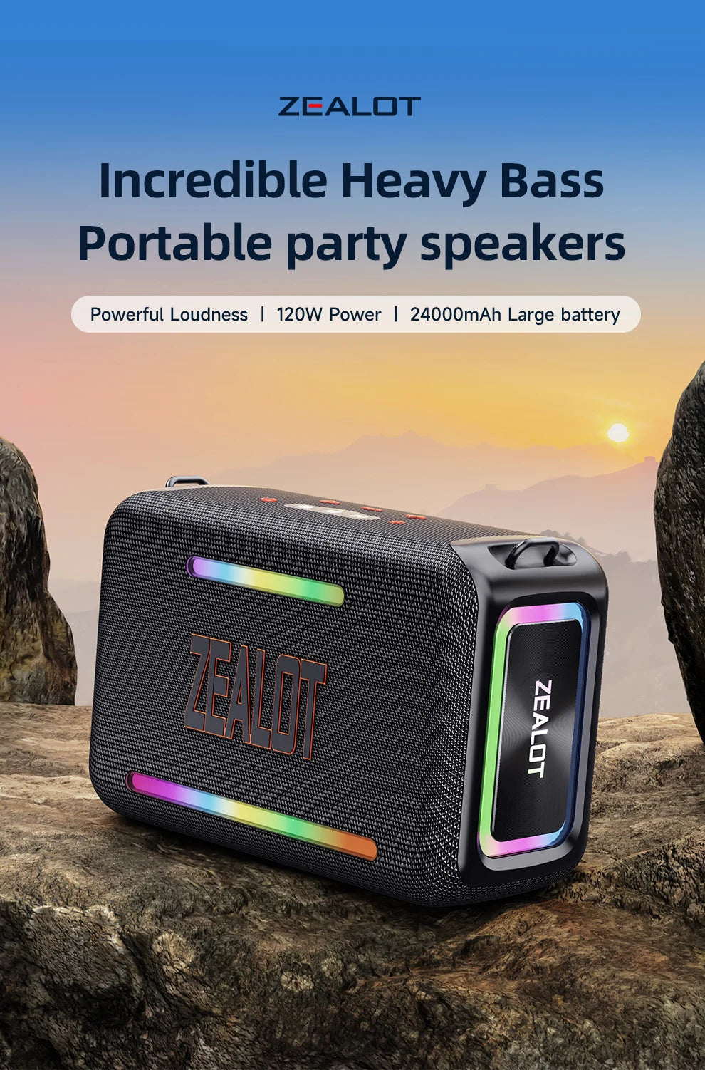US-ZEALOT-S95 120W Waterproof Portable Loud Bluetooth Speaker, Wireless Outdoor Boombox SubwooferTriple Passive Radiators-Deep Bass