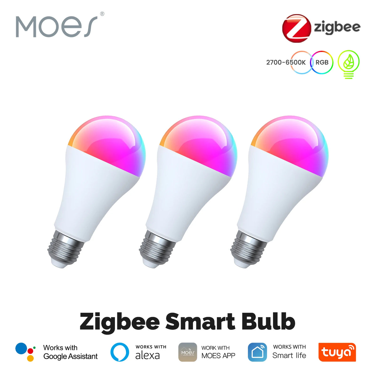 MOES Tuya Zigbee Smart LED Bulb Dimmable RGB C+W Colors 14W E27 2700K-6500K Smart Life App Remote Control With Alexa Google Home