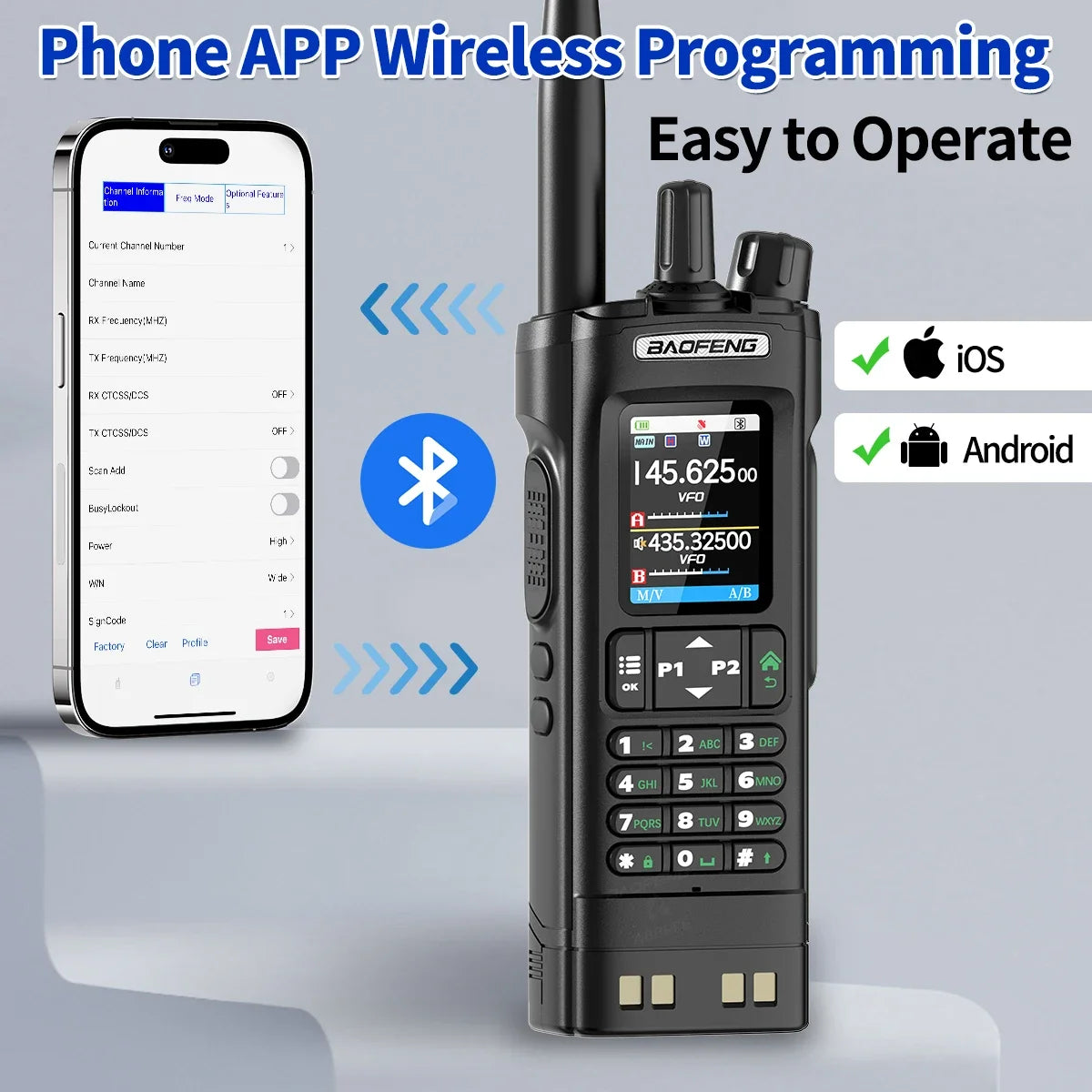 BAOFENG UV-32 GPS Walkies Talkie AM FM Long Range Bluetooth Programming 10W Wireless Copy Frequency 1000CH Two Way Radio