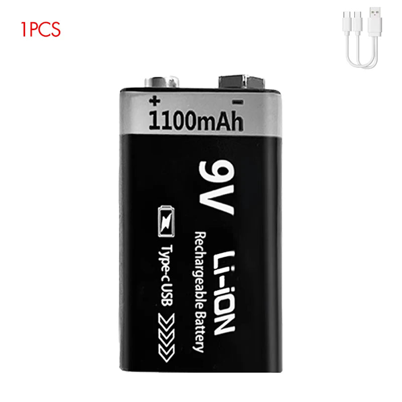 Kuugro USB 9V Rechargeable Battery 1100mAh Type-C Rechargeable 6F22 9V Li-ion Battery for RC Helicopeter Model Multimeter Toy