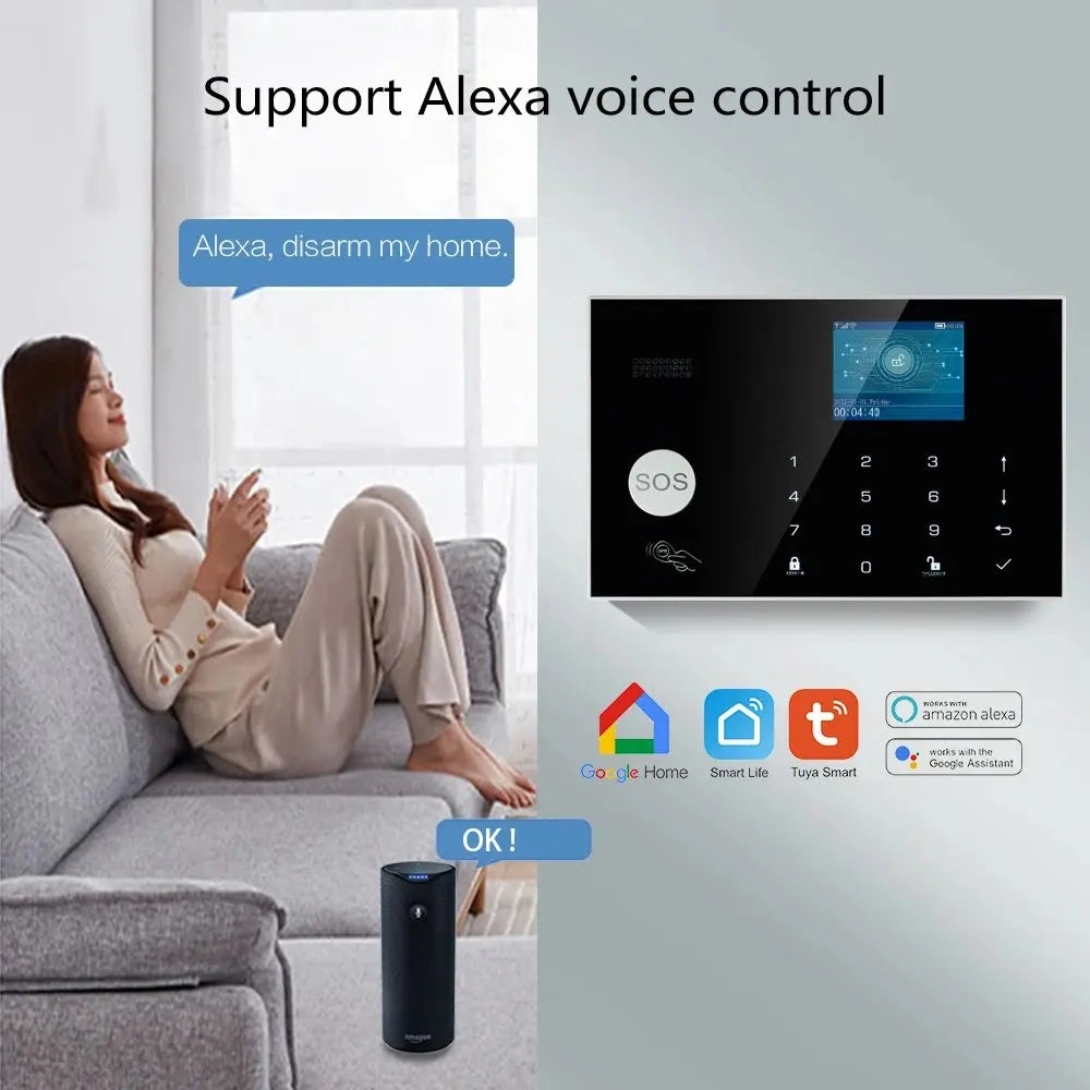 Alarm System for Home WIFI GSM Security Alarm Host Ant-theft with Door Gap PIR Motion Sensor Tuya Smart App control work Alexa