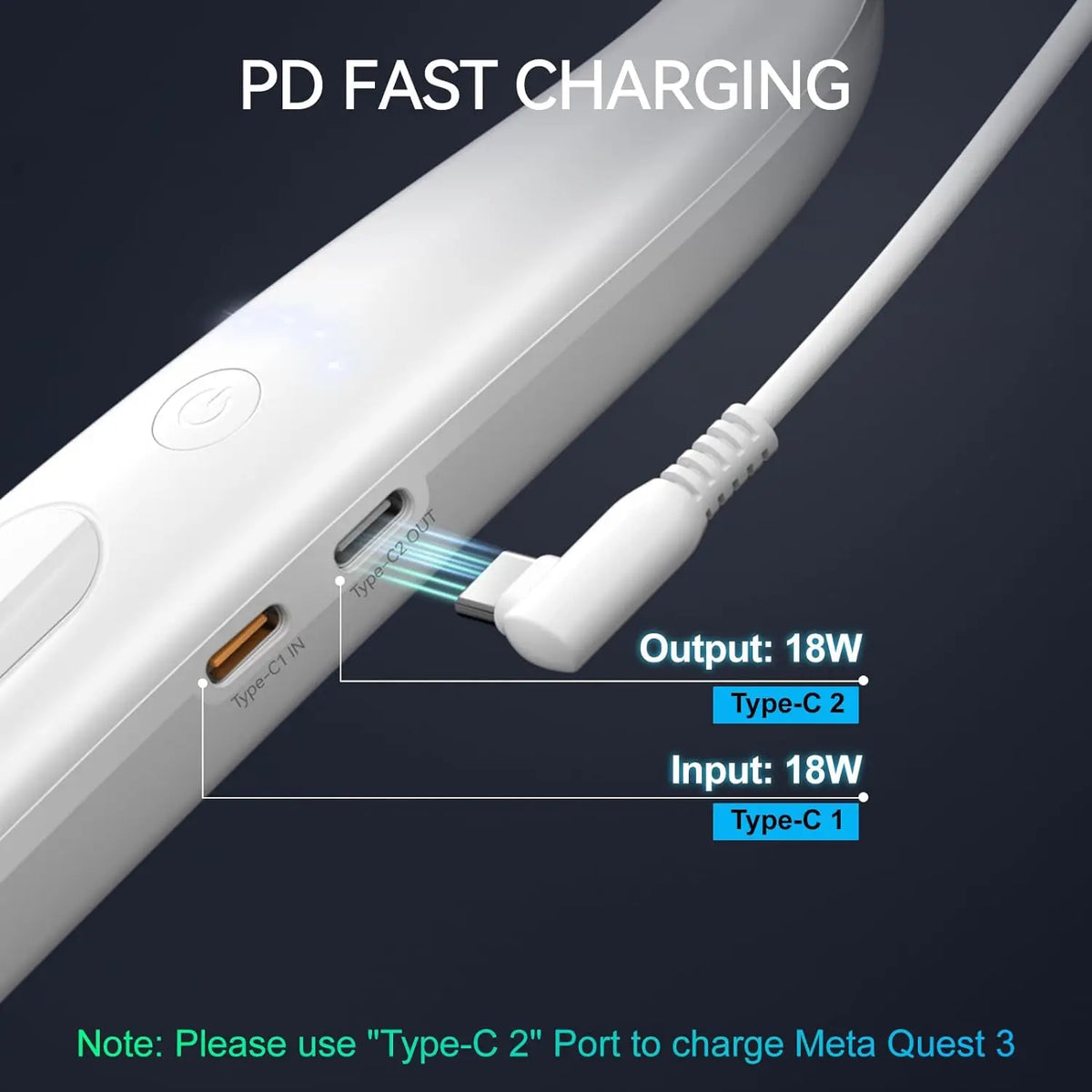 NEWDERY 10000mAh Battery Pack for Meta Quest 3S/3/2/1/Pro/PSVR 2/Pico 4 Pro USB C Portable Charger Hanging Neck Power Bank