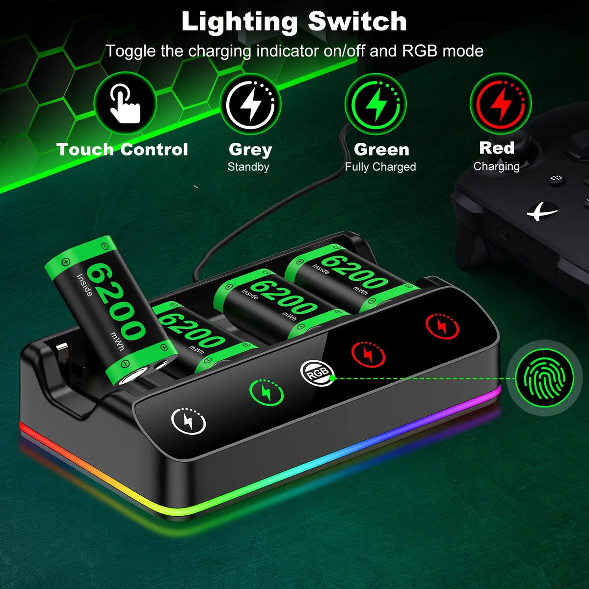 BEBONCOOL Rechargeable Battery Pack for Xbox Series X Controller 4x6200 mWh Controller Battery Pack for Xbox Series S,Xbox One